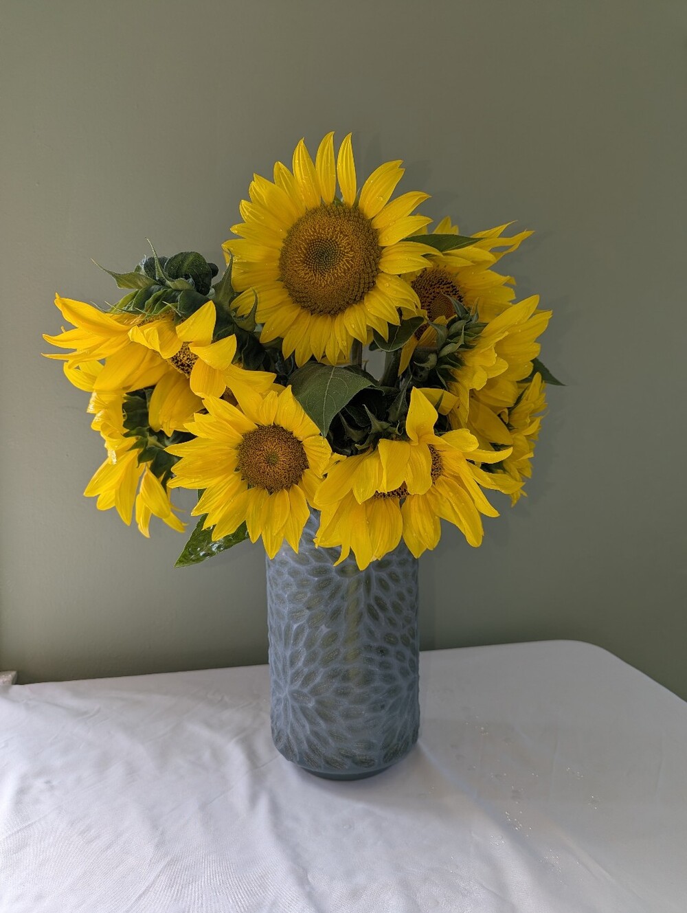 Floral Textured Green Glass Vase